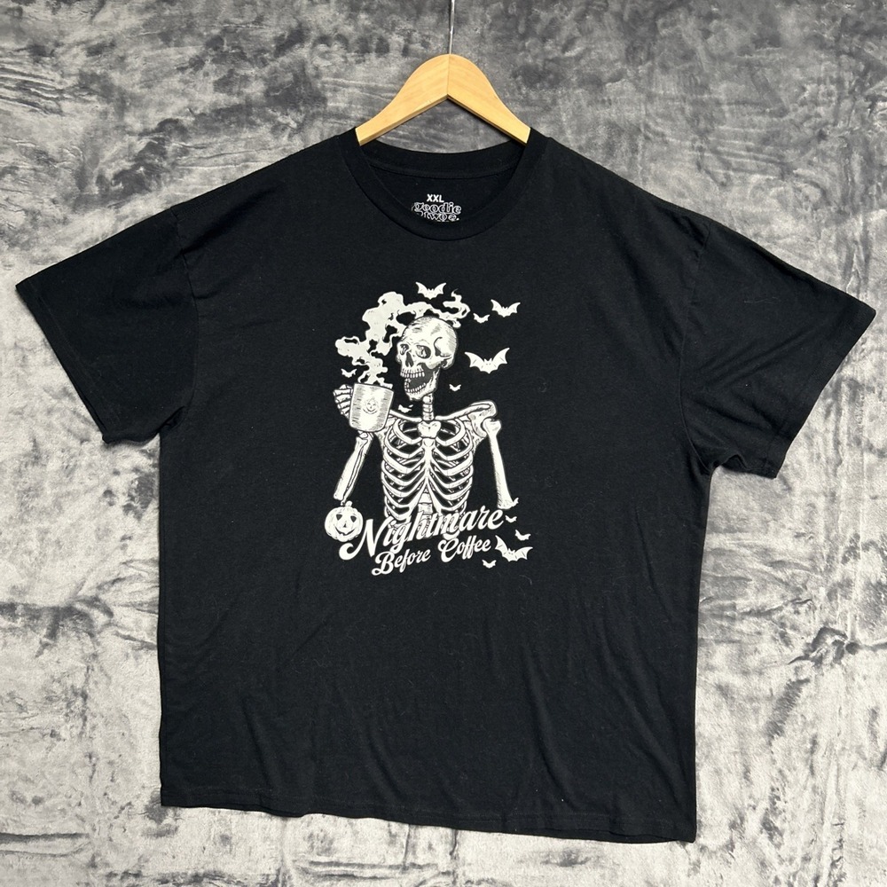Goodie Two Sleeves Nightmare Before Coffee XXL‎ Skeleton Black T Shirt S\S